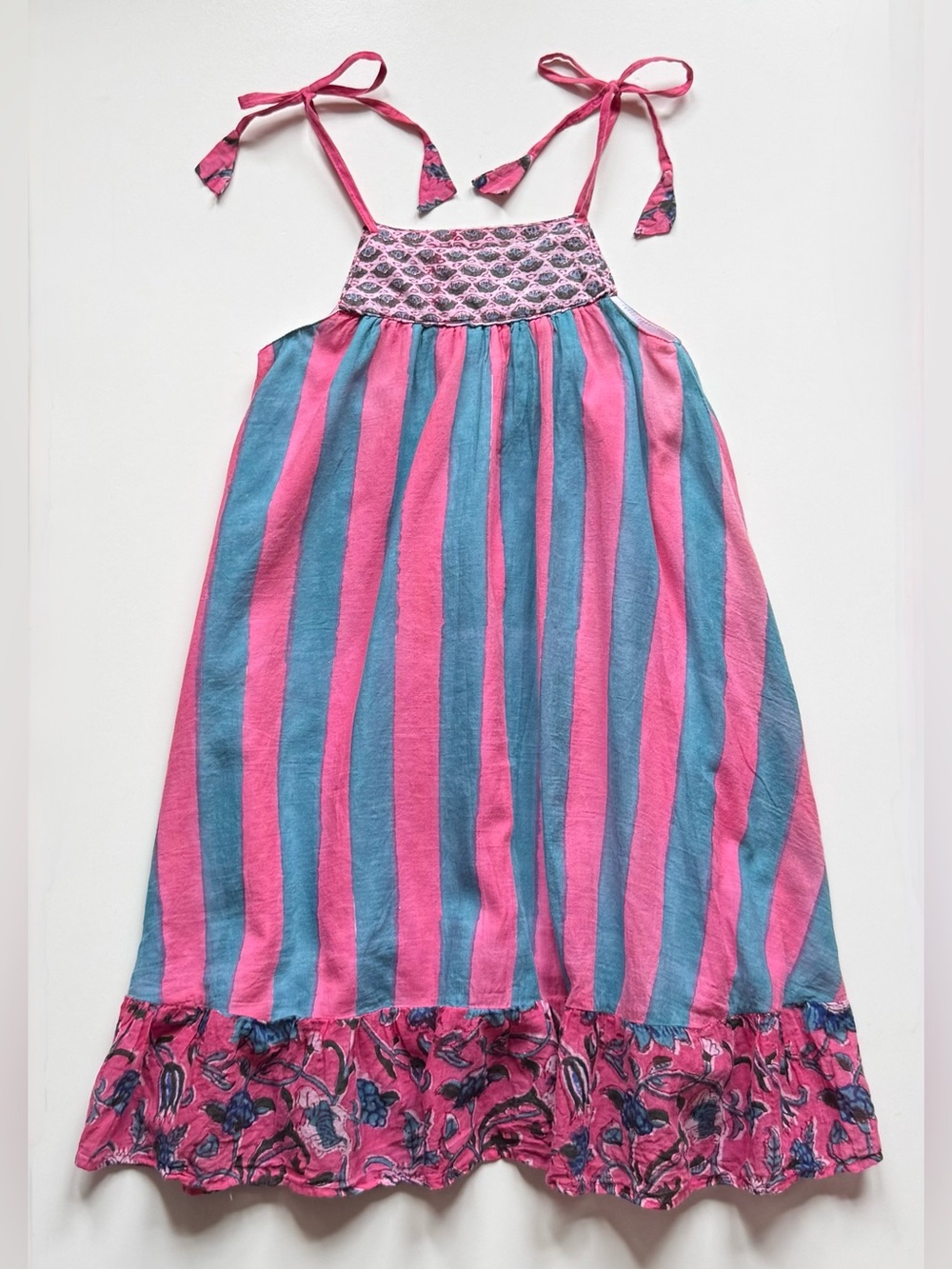 Regina Donde Girls Pink & Teal Striped Tie-Shoulder Sundress - Size 6
